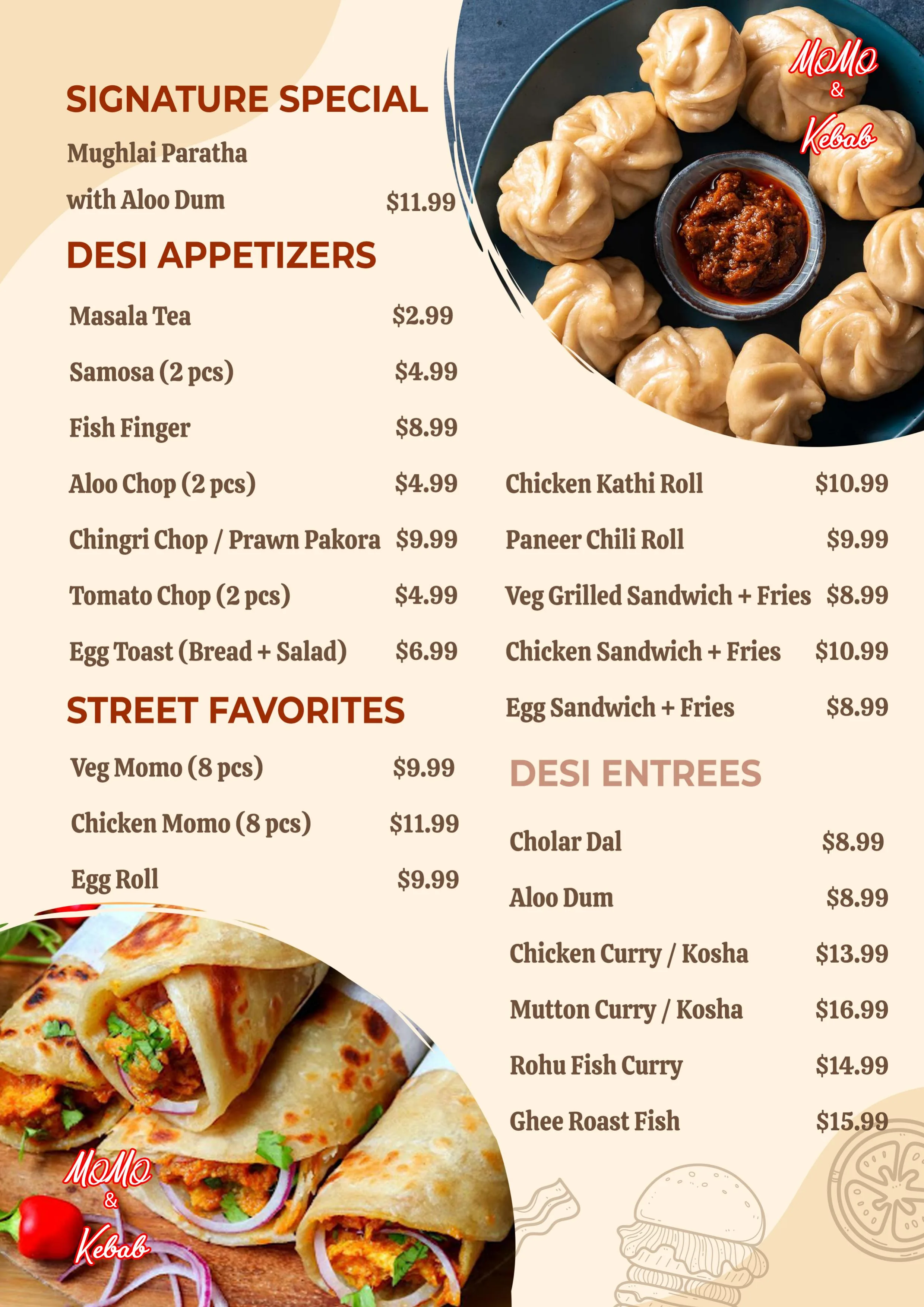 Momo & Kebab Express menu page 2